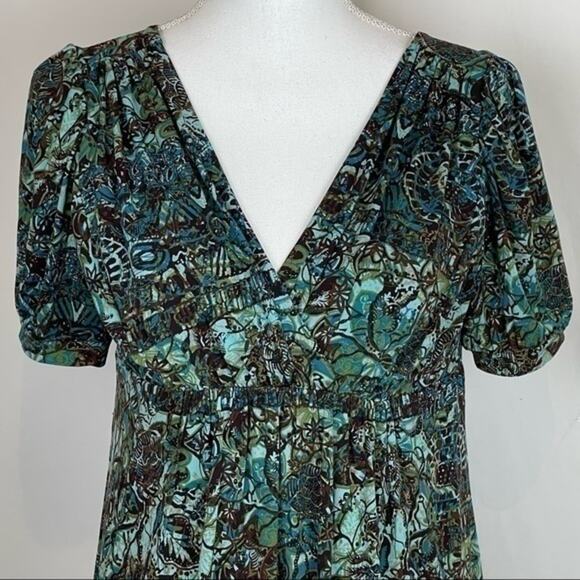 Eliza‎ J New York  Teal Empire Waist Batik Style Print Boho Dress NWOT Size 8 - Picture 3 of 12